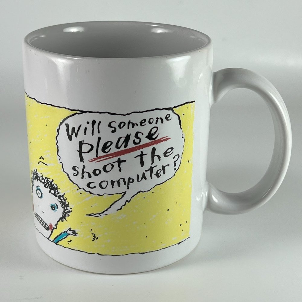 Vtg Please Shoot The Computer Coffee Cup Mug Multicolor Shoebox Greetings Funny